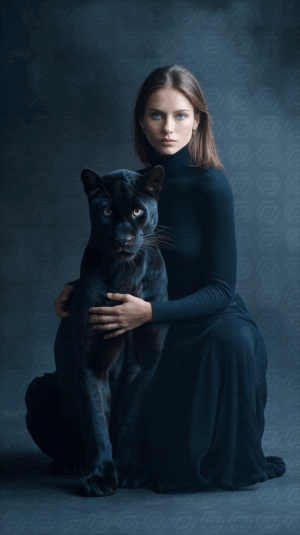 Woman in Black Dress Posing with Black Panther
