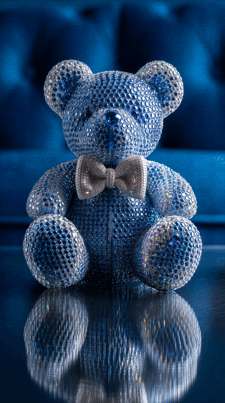 Luxurious Blue Crystal Teddy Bear With Glitter Bow