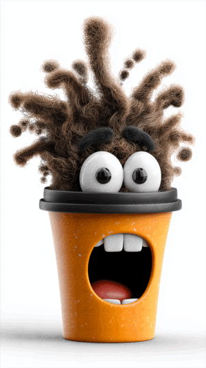 Surprised Cartoon Plant Pot Character With Wild Hair