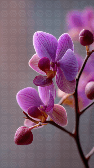 Close-Up of Dewy Pink and Violet Orchid in Bloom