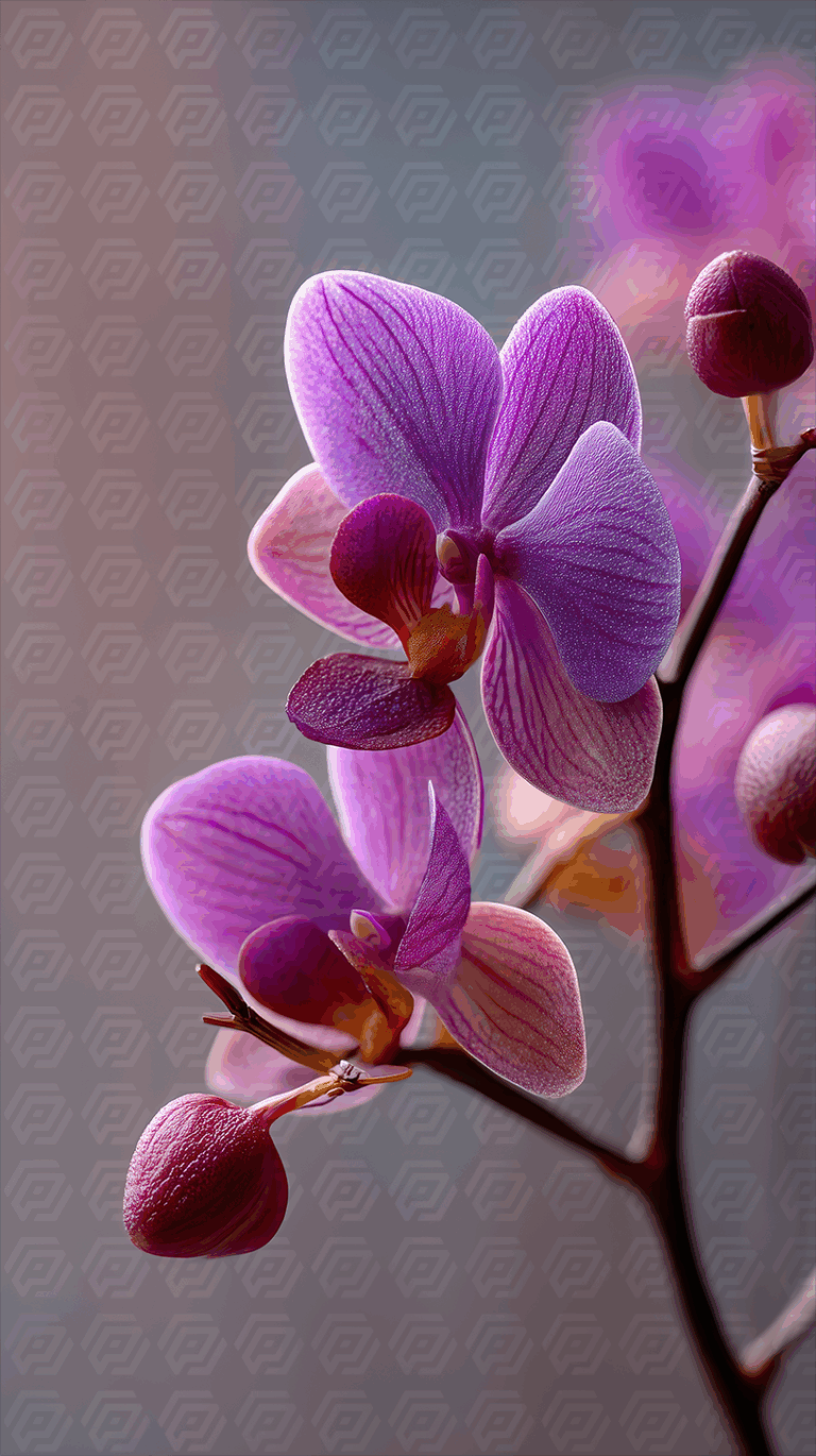 Close-Up of Dewy Pink and Violet Orchid in Bloom