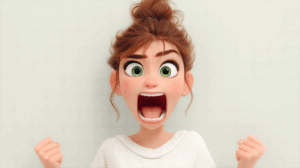 Angry Cartoon Woman Shouting With Raised Fists