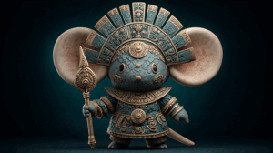 Aztec Warrior Mouse in Ornate Blue and Gold Armor