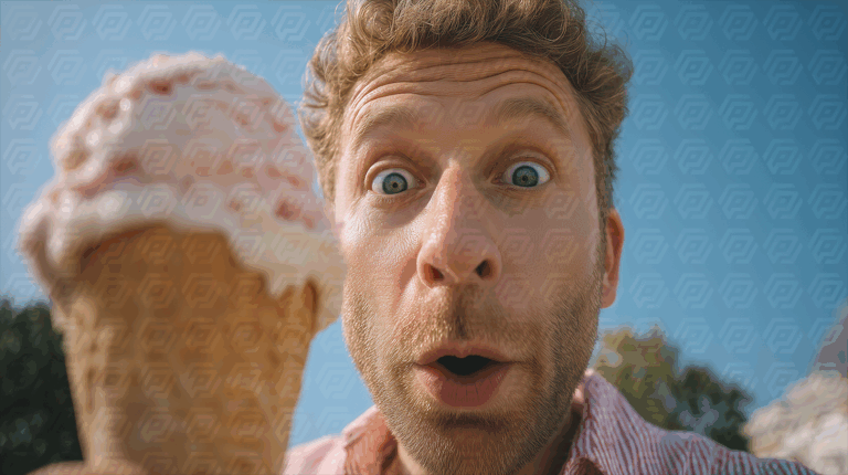 Surprised Man Holding Melting Ice Cream Cone Outdoors