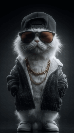 Cool Cat in Hoodie With Sunglasses and Gold Chains