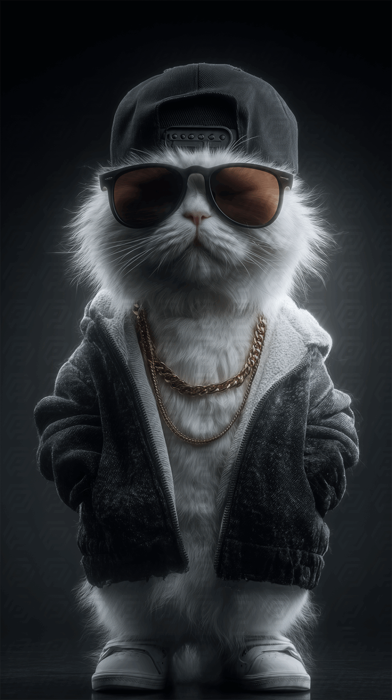 Cool Cat in Hoodie With Sunglasses and Gold Chains