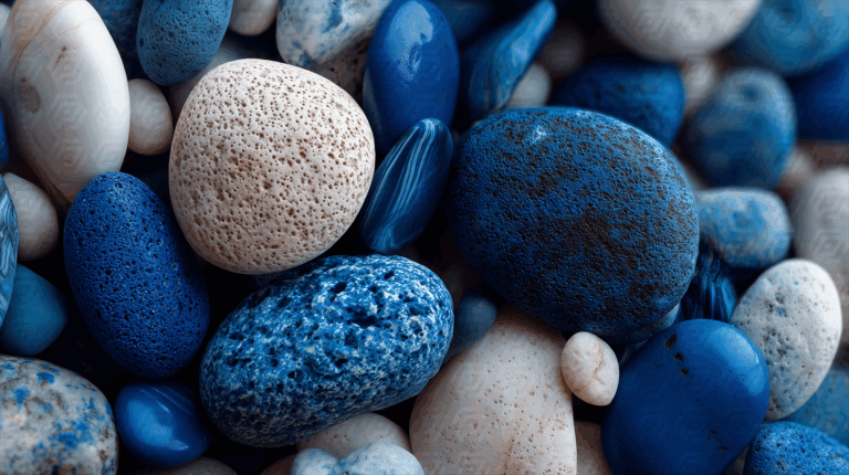 Blue and Beige Textured Pebbles in a Natural Cluster