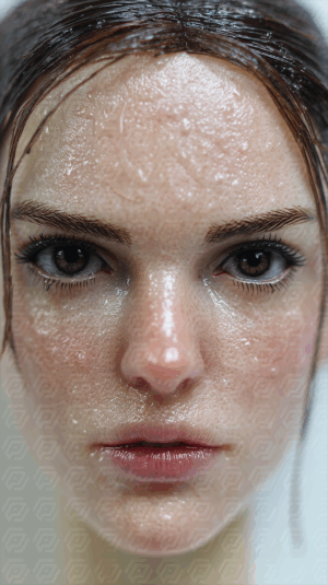 Realistic Close-Up Portrait of a Woman With Wet Hair and Glowing Skin