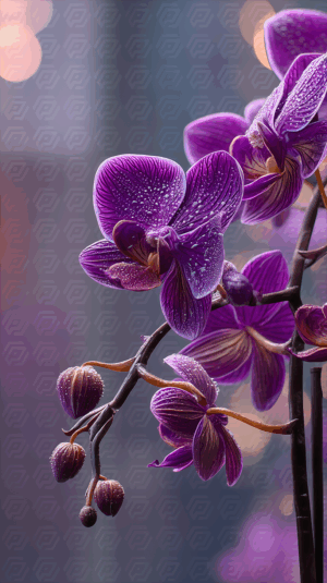 Vibrant Purple Orchid with Water Droplets on Petals