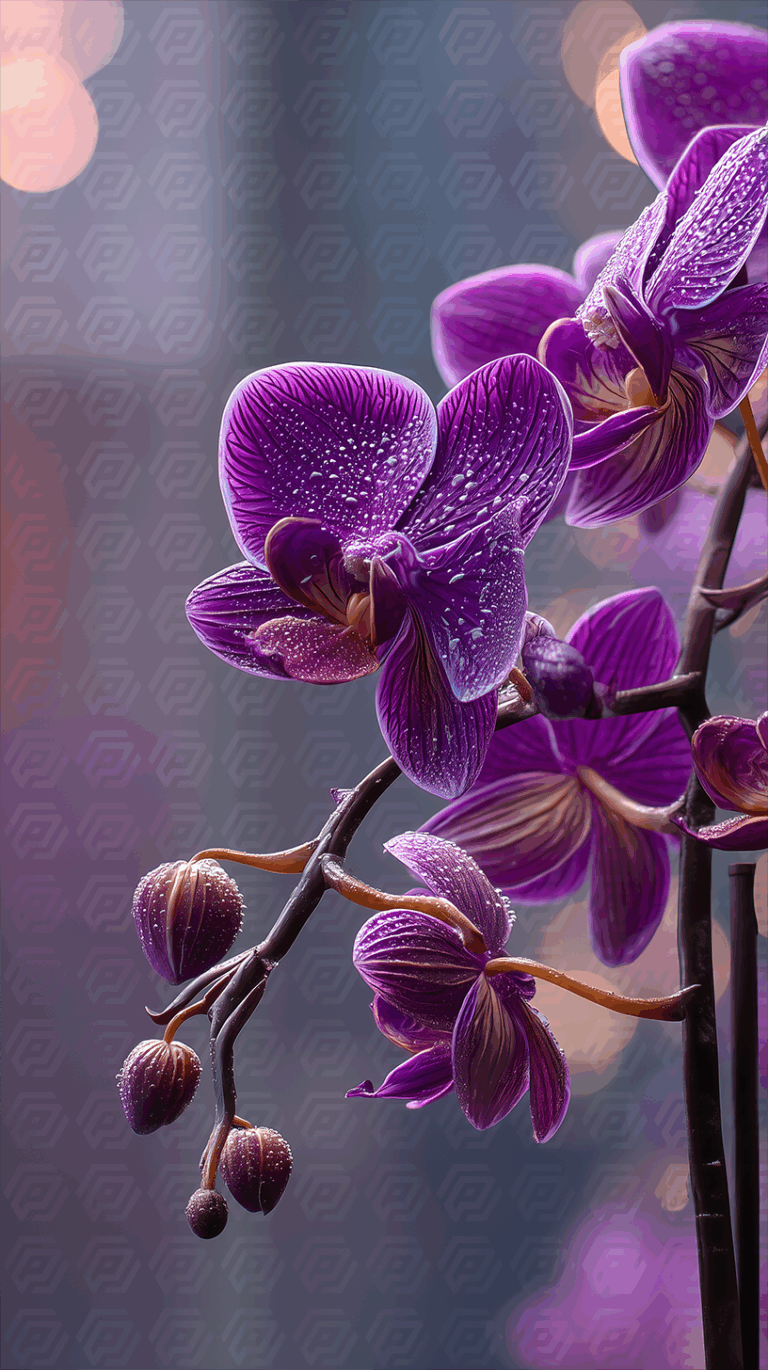 Vibrant Purple Orchid with Water Droplets on Petals