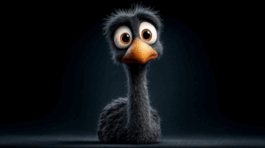 Sad Cartoon Ostrich With Wide Eyes and Fluffy Feathers