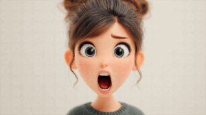 Surprised Cartoon Woman With Big Eyes And Open Mouth