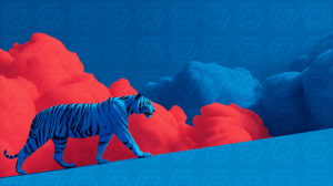 Blue Tiger Ascending Slope with Red Cloud Backdrop