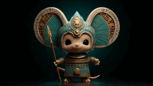Adorable Mouse Dressed in Ancient Cultural Armor Holding Spear