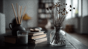 Minimalist Still Life With Glass Vase And Dried Flowers