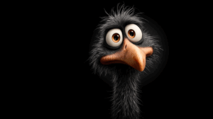 Curious Ostrich Looking Up With Big Cartoon Eyes