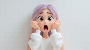 Shocked Cartoon Girl With Purple Hair And Wide Eyes