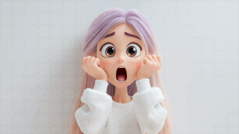 Shocked Cartoon Girl With Purple Hair And Wide Eyes