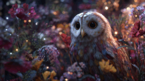 Soft Glowing Owl in Dreamy Floral Forest