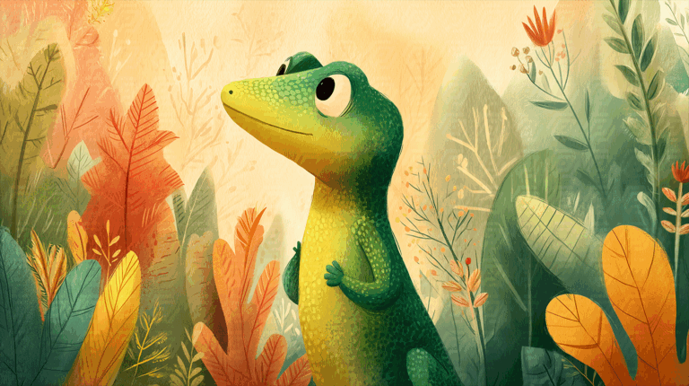 Curious Green Gecko Surrounded by Soft Tropical Foliage