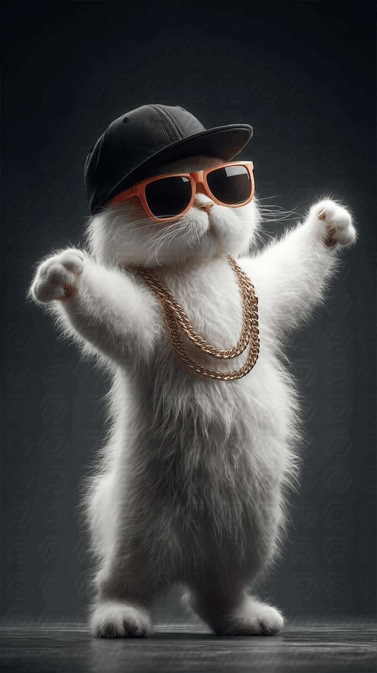 Confident Cat in Shades With Gold Chains and Backward Cap