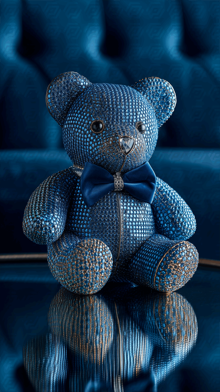 Dark Blue Jewel-Encrusted Teddy Bear With Satin Bow
