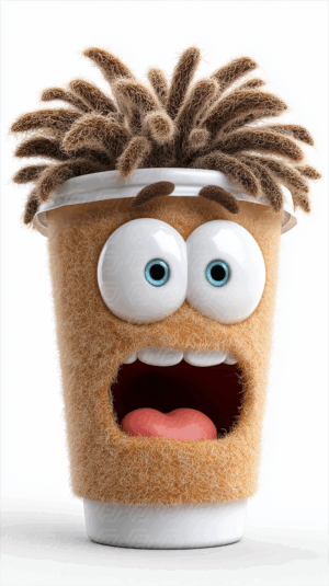 Furry Tan Cartoon Cup With Wide Eyes And Surprised Expression