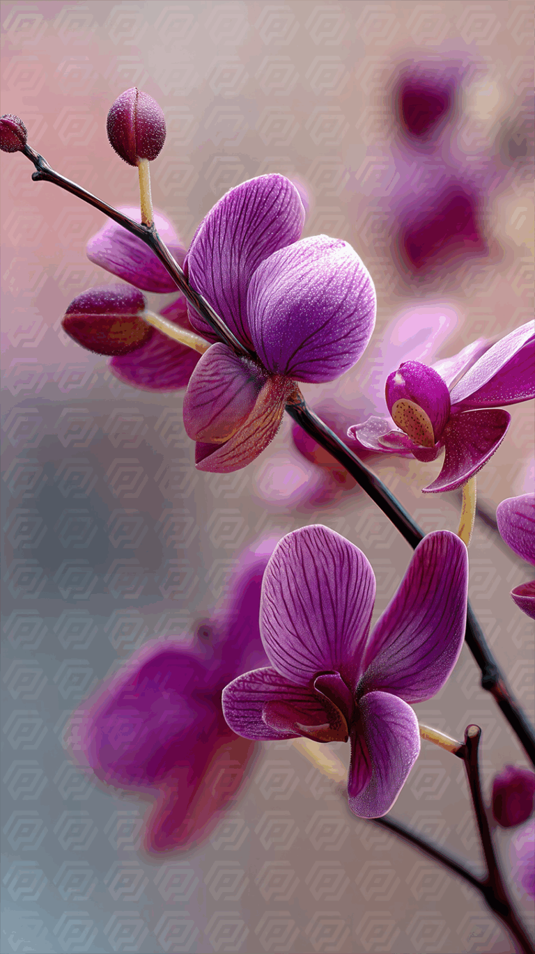 Delicate Pink-Purple Orchid Cluster on Soft Pastel Background