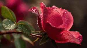 Vibrant Red Rose With Water Droplets