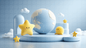 Kawaii Stars Around Blue Earth on Cloud Stage
