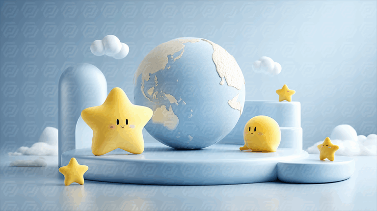 Kawaii Stars Around Blue Earth on Cloud Stage