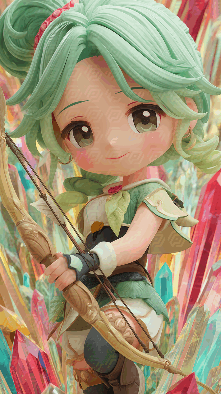 Chibi Fantasy Archer Girl With Magical Bow
