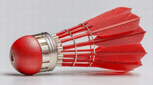 Shiny Red and Chrome Shuttlecock with Feathers