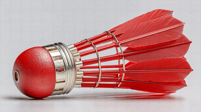 Shiny Red and Chrome Shuttlecock with Feathers