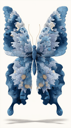 Blue Butterfly Puzzle With Floral Wings In Soft Gradient