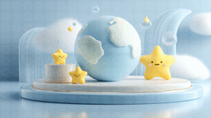 Adorable Star Characters With Globe And Bubbles
