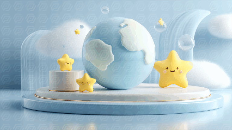 Adorable Star Characters With Globe And Bubbles