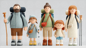 Modern Hiking Family With Children in Outdoor Gear