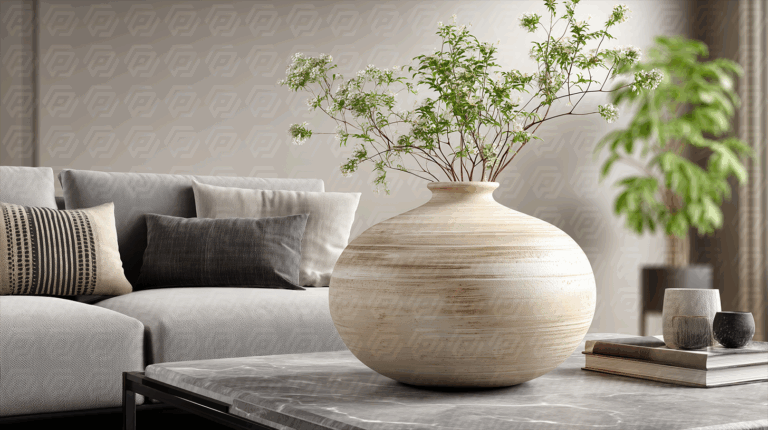Large Vase With Green Branches On Marble Table Modern Living Room