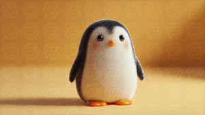 Smiling Penguin on Yellow Background with Soft Texture