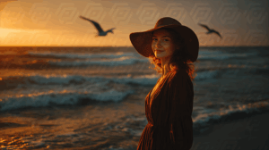 Woman Strolling By The Sea During Sunset