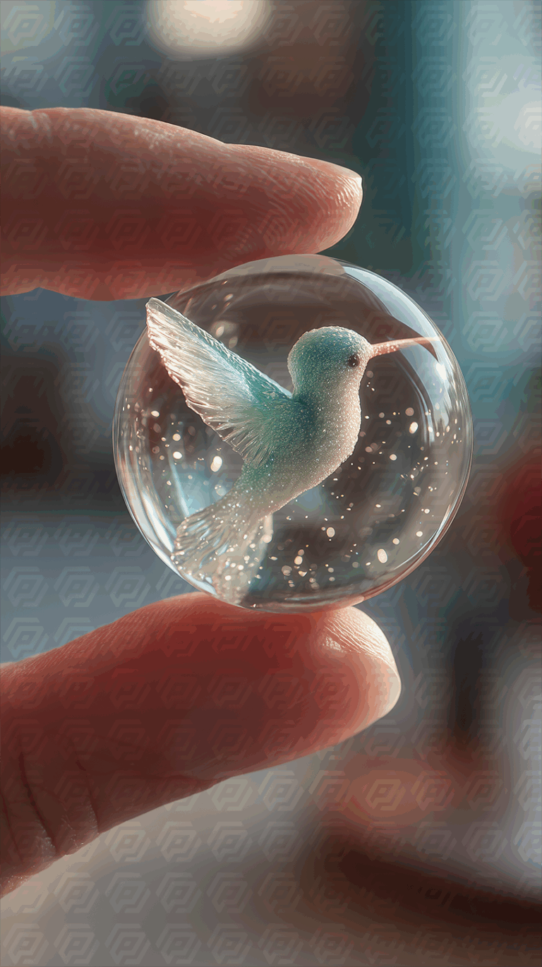 Crystal Sphere Holding a Sparkling Hummingbird