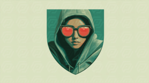 Stylized Hacker With Hoodie and Sunglasses on Light Green Badge