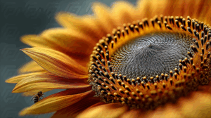 Sunflower with Bee on Petal in Natural Light