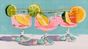 Expressive Painting of Pink Drinks with Lime and Orange Slices