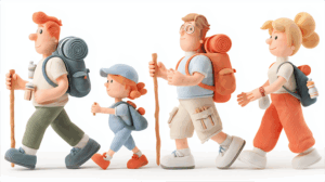 Playful Family Hike in 3D Cartoon Style