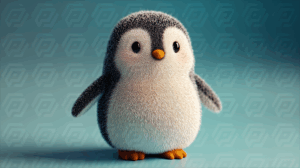 Fluffy Penguin with Blush on Teal Background