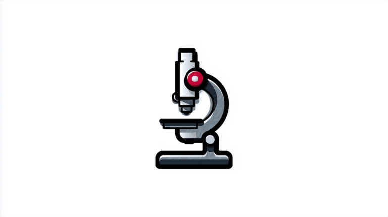Stylized Microscope Icon with Red Dial and Bold Design