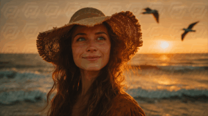 Close-Up Of Woman In Sun Hat At Sunset
