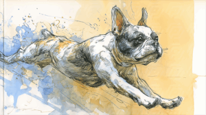French Bulldog Leaping Through Watercolor Splash